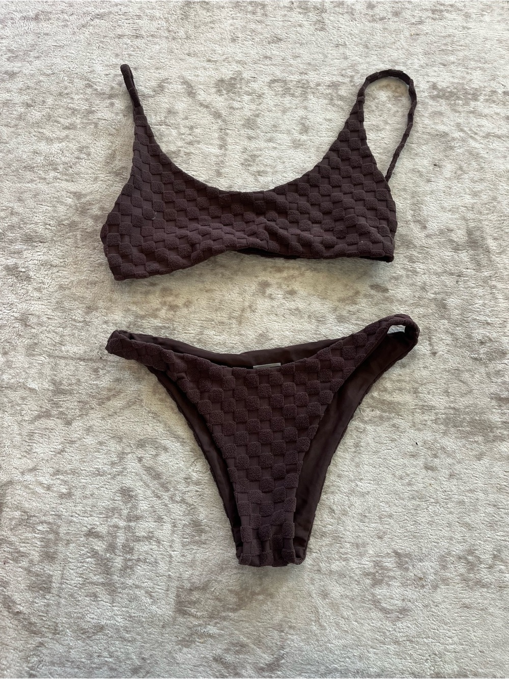 Nika Swim Brown Textured Checker Bikini Set